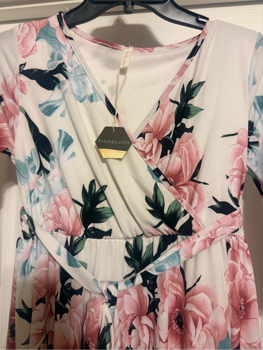 Pinkblush maternity White Floral Wrap Maxi Dress with Pink Roses - Picture 3 of 4